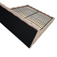 Lit moderne California King rembourré en tissu avec rangement hydraulique sous le lit, sommier à lattes silencieux, aucun sommier à ressorts requis