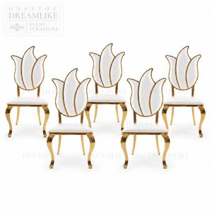 <span class=keywords><strong>Chaise</strong></span> <span class=keywords><strong>Tulipe</strong></span> Moderne Blanche Capitonnée avec Pieds Dorés en Acier Inoxydable, Robuste pour Extérieur, Événements, Fêtes, Usage Commercial, Commande en Gros - Product Image 1