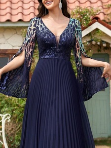 LY2419 Abiti da Sera <span class=keywords><strong>di</strong></span> Alta Gamma per Donne, Eleganti Vestiti con Scollo a V, Maniche Lunghe con Spacco, Paillettes, per Feste e Damigelle - Product Image 4