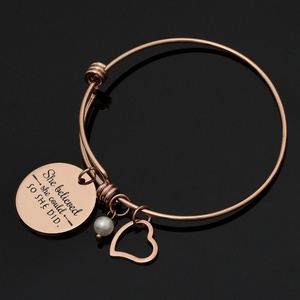 Stainless Steel Inspirational Jewelry Message Adjustable <b>Bangle</b> <b>Bracelet</b>, Bead String Wire <b>Bracelet</b> Heart Jewelry for Girls - Product Image 6