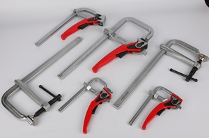 Morsetti a F per Impieghi Gravosi con Profondità Gola 80 mm, a Cricchetto su Guida e Sgancio Rapido per Strumenti di Lavorazione del Legno - Fissaggio Manuale con Clip a F in Acciaio/Metallo - Product Image 4