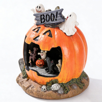 Décoration de fête d'Halloween : Diorama citrouille lumineux en résine, figurine décorative, accessoire effrayant pour maison hantée, bar et présentation sur bureau