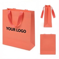 Sac cadeau en papier corail orange personnalisé réutilisable, sac fourre-tout de luxe pour boutique, vêtements et cadeaux