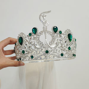 Queen Large Tiara verde ajustable y coronas Rhinestone Pageant Crown Elegante para mujeres - Product Image 1