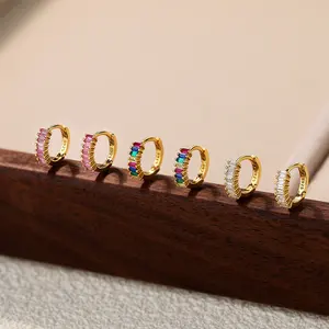 Women Hoop Earrings Wholesale Price 925 Silver Fashion Colorful Earrings 18k Gold Plated Fashion Baguette Small Hoop Earring For Women