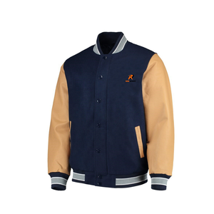 Blouson universitaire d'hiver personnalisable pour homme, style vintage, col montant, logo frontal, en polaire, décontracté, avec manches en PU - Product Image 2