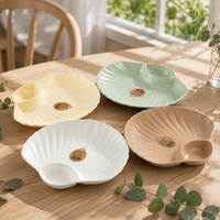 Assiette de service à deux compartiments en forme de coquille en PP, avec coupelle à sauce, pour apéritifs et collations, idéale pour restaurants et usage domestique
