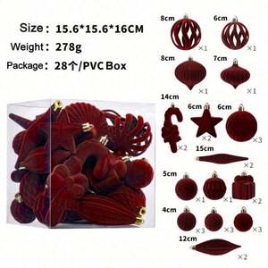 Nouvelle Arrivée Design Luxe Lot de 28 Boules de Noël en Velours Floqué Écologique 2,75 Pouces en PS pour Décoration - Product Image 3