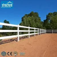 White PVC Horse Farm Fence, Post and Rail, 3 Rails