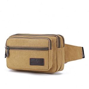 Custom Logo Khaki Color Outdoor Sport Durable <b>Canvas</b> Adult Waist Bag Men Leisure Fanny <b>Pack</b> - Product Image 1