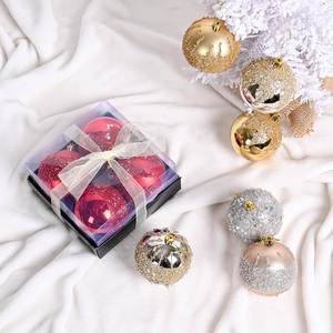 Boules de Noël en plastique à paillettes 8CM, décorations suspendues pour fêtes, 3 couleurs, directement de l'usine, personnalisables XM0144S - Product Image 1
