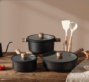 現代的なサステイナブルなノンスティック調理器具セット、平底フライパン、ソースパン、チタンセラミックIH調理器対応のソテーパン - Product Image 2