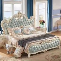 Meubles de luxe, design européen, lit avec revêtement en cuir durable, cadre en bois massif, taille Queen/King, pour chambre à coucher
