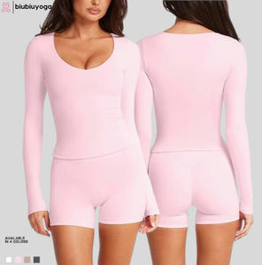 Sexy V-Neck manga comprida <span class=keywords><strong>Yoga</strong></span> Top Embutido Sutiã Acolchoado Slim Fit Toning Workout Secagem Rápida Respirável Tecido Ginásio Correndo Impressão - Product Image 1