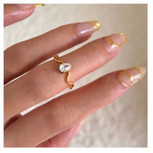 ขายดีแหวนทองชุบ18K สำหรับผู้หญิงเพทายรูปหยดน้ำตาเครื่องประดับกันน้ำ - Product Image 4