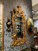 Yips LD-2403-2257 Miroir sculpté en bois massif, style Mid-Century Modern, fait main, aspect antique, feuille d'or, carré, pour anniversaire, maison, hôtel