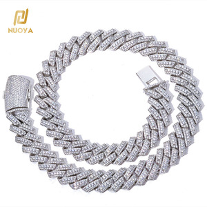 NUOYA 20MM マイアミキューバンリンクチェーン 925スターリングシルバーネックレス VVSモアッサナイト付き 高級ヒップホップジュエリー - Product Image 3