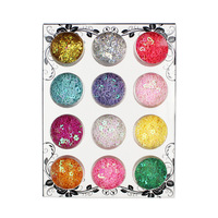 SunelPort Lentejuelas Francesas 3D de Lujo para Uñas, Formas de Corazón y Estrella, 12 Colores Brillantes, Película Hueca, Sombra de Maquillaje Color Durazno Rojo