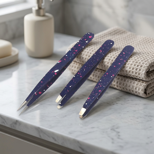3 Piece Tweezers Set With Slant, Straight And Pointed Tips Best For Eyebrow, Ingrown Hair And Splinters (Blue & White) Odontomed - Product Image 4