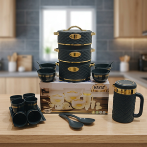 Ensemble de casseroles en métal de luxe Anax Black Gold, 21 pièces, ensemble de casseroles et de poêles antiadhésives gaufrées avec tasses et cuillères pour la cuisine à domicile - Product Image 3