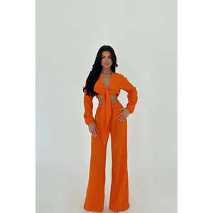 Conjunto de 2 Piezas Adelina Naranja con Amarre, Shorts Ajustados y Top Estilo Club, Tallas XS a 5XL para Verano - Product Image 3