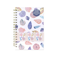 Carnet à spirales imprimé coquillages avec 3 marque-pages magnétiques et feuille d'autocollants bonus, journal ligné personnalisé