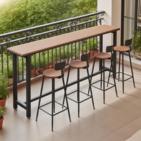 Ensemble table et chaises de bar en bambou pour extérieur, design mural long et étroit, idéal pour terrasse, balcon, cour, café