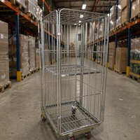 Chariot pliable en acier durable pour la logistique, conteneur à roulettes, roues en caoutchouc silencieuses de 5 pouces, chariots à grille métallique
