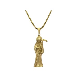 Collier pendentif squelette Yunnique en acier inoxydable doré, forme faucille, bijoux de mode pour soirée - Product Image 5