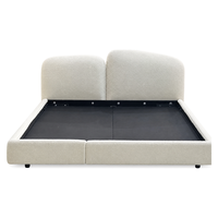 Tempat Tidur Berlapis Kain Boucle Krim untuk Kamar Tamu Hotel, Headboard Bundar Ganda Custom, Rangka Dalam Hitam