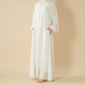 Abaya in Tessuto Nida Premium Tinta Unita, Multicolore, Elegante con Polsini Elastici, Stile Dubai per <span class=keywords><strong>Donne</strong></span> Musulmane - Product Image 4