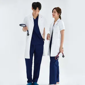 Bata blanca de manga larga y corta para mujer, uniforme médico quirúrgico, ropa de Hospital de moda para hombres, bata de laboratorio