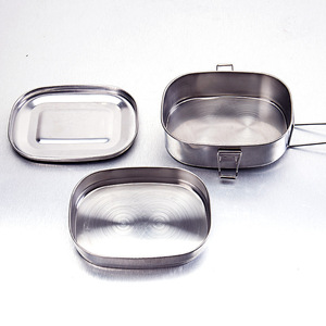 Stainless Steel Lunch Box Square Single Layer Double Layer With Lid For Student Cafeteria Steamed Rice Bento - Product Image 4