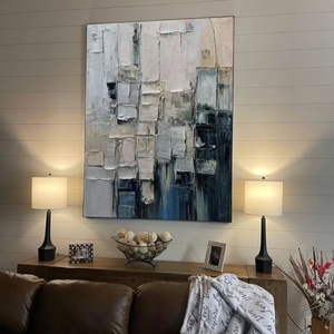 Peinture à l'huile douce et neutre peinte à la main, texture 3D, art mural abstrait minimaliste décoratif pour salon et espaces de vie modernes - Product Image 5