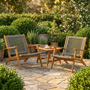 Outdoor Patio Furniture Set Woven Rope Lounge Chairs <b>Folding</b> Sun Chairs with Side Table for Porch Deck - Product Image 3