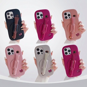 Coque de téléphone en silicone avec miroir et emplacement pour brillant à lèvres, support compact pour iPhone 12 13 14 15 16 17 Pro Max Plus, style Roade Girl - Product Image 1