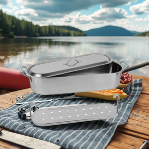 Classico Cuocitore per Pesce in Acciaio Inox con Griglia e Coperchio in Vetro, Lavabile in Lavastoviglie e Adatto al Forno, Ecologico per Cucina e Campeggio - Product Image 3
