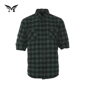 Accepteer Custom Fancy Herfst Groen En Zwart Hoge Kwaliteit Lange Mouw Groothandel Flanellen Shirts Voor Mannen Cheks