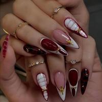 Faux ongles à presser faits main en gros, nude, stiletto, imprimés fleurs, réutilisables pour femmes