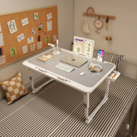 Bureau pliable en bois et alliage d'aluminium, facile à assembler, pour ordinateur, idéal pour le bureau à domicile ou la chambre, avec des fonctions de rangement