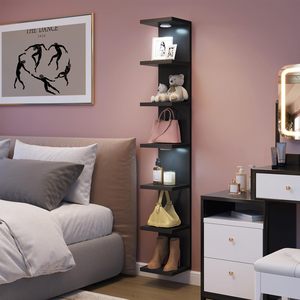 <strong>Floating</strong> <strong>Shelves</strong> <strong>Black</strong> Wall Decor 7 Tier Wall <strong>Shelf</strong> Unit with LED Lights Lack <strong>Shelf</strong> for Home Organizer - Product Image 6