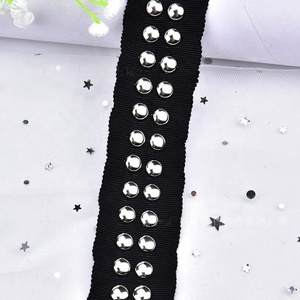 Ruban de couture en tissu, ceinture, ruban à <span class=keywords><strong>strass</strong></span> métalliques, perles à rivets, ruban noir, dentelle, garniture pour vêtements DIY, accessoires faits main - Product Image 6