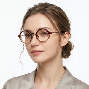 Lunettes de vue rondes à monture intégrale, monture marron unie, pour femmes, anti-UV, légères, correction de la vue - Product Image 1