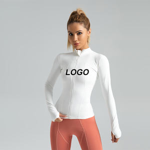 Veste de sport zippée à manches longues de haute qualité pour femmes, vêtements de fitness en gros avec trous pour les pouces, haut de yoga respirant - Product Image 4