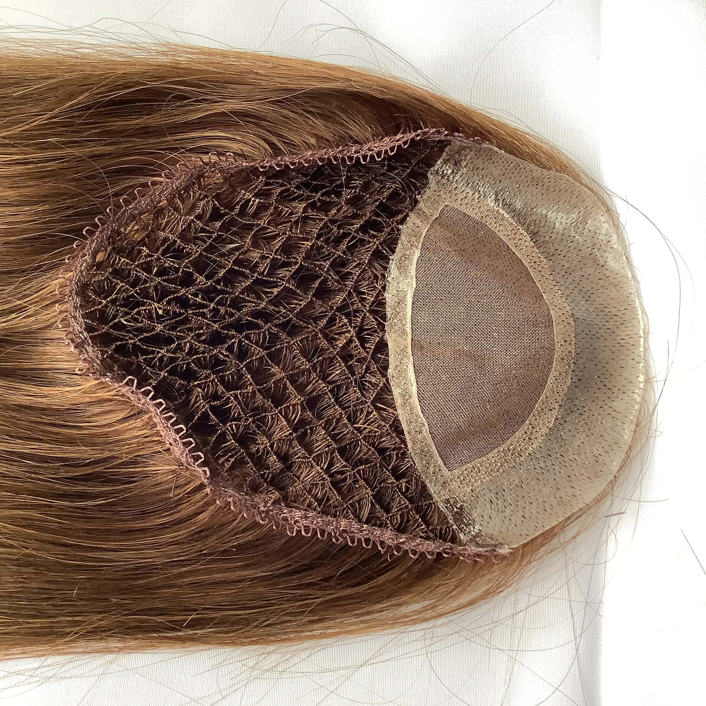 Customize Mono Top Fish Net Back European Remy Human Hair Toupee Skin Natural Long Straight For Thinning Hair Women