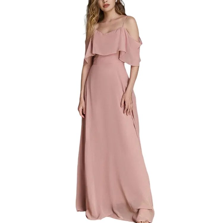 Женское вечернее платье макси, розовое платье с оборками и открытыми плечами, платье для матери невесты на свадьбу, 2022