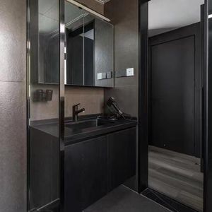 European Classic Apartment Solid Surface Black Bathroom Led <b>Mirror</b> Tall Cabinet CAD Design <b>Vanity</b> Combo - Product Image 2