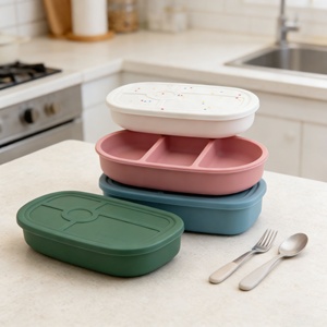 Boîte à lunch en silicone de qualité supérieure, sans BPA, écologique, portable, étanche, de qualité alimentaire, adaptée au micro-ondes, pour les enfants à l'école - Product Image 3