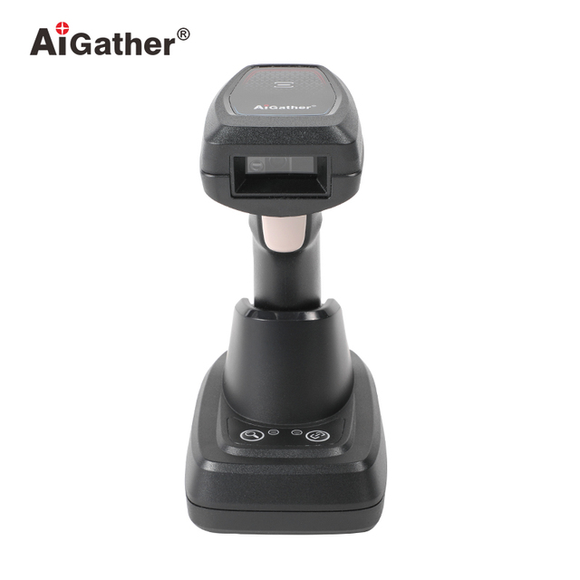 Plug and Play Blue-tooth Wireless Barcode Scanner Support Multiple Languages Hand-free 2D QR Code Reader with Stand Base