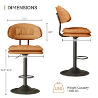 Tabouret de bar pivotant double couche ergonomique en acier inoxydable moderne, rembourré, réglable, écologique, résistant à l'eau et durable pour l'extérieur